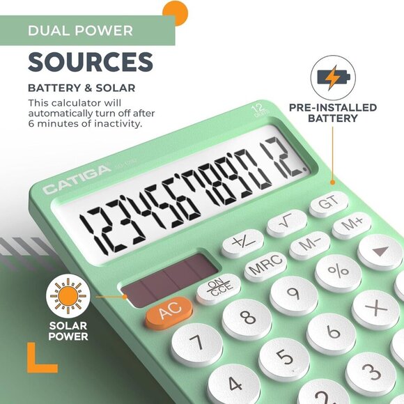 12 Digit Desktop Calculator with Large LCD Display, White Calculator, Round Desi - Picture 4 of 7